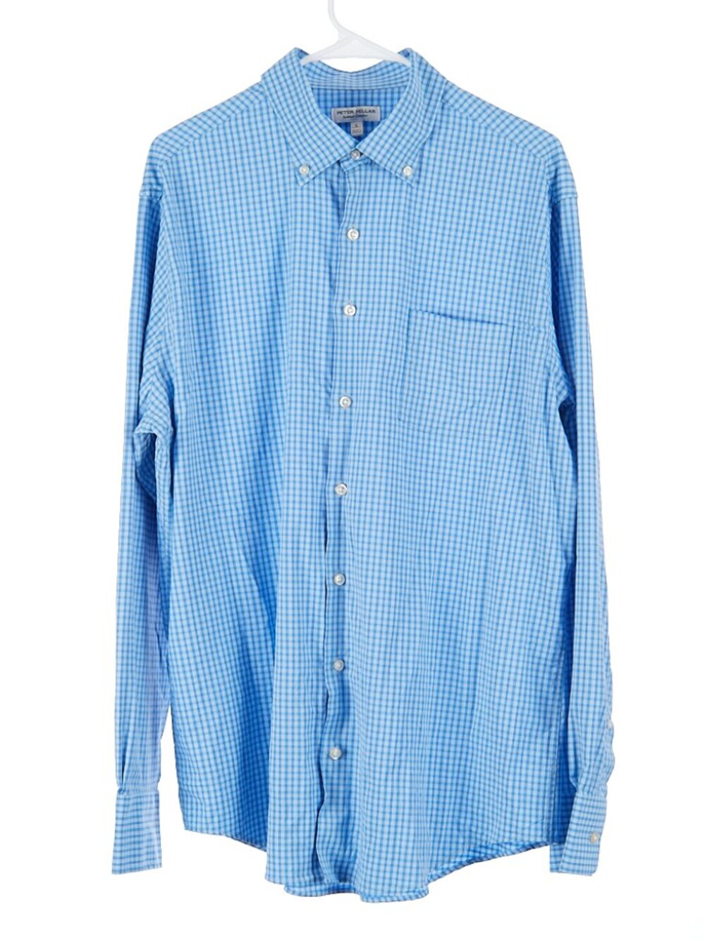 Peter Millar Summer Comfort Gingham Blue Button Down Soft Performance Men's L
